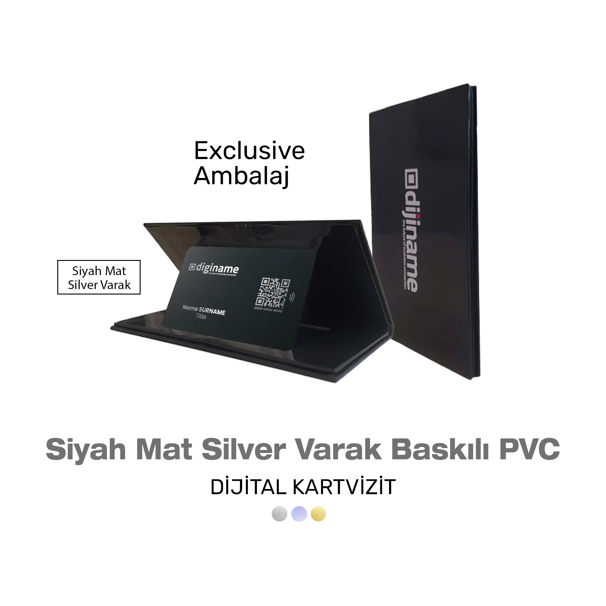 Gümüş Varak Baskılı Siyah Mat PVC Kart